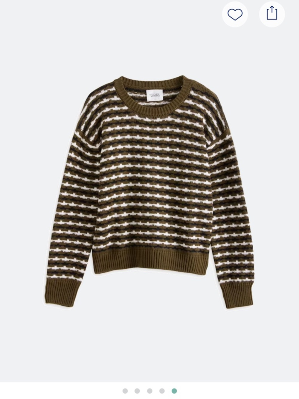 Striped Crewneck Sweater in Olive and Cream